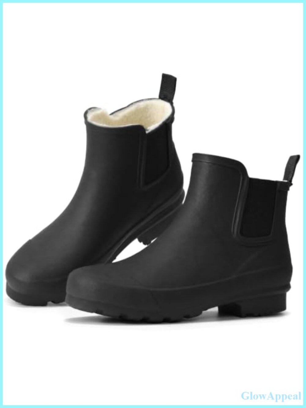 Furuian Women's Ankle Rain Boots Waterproof Rubber Chelsea Faux Fur Lined